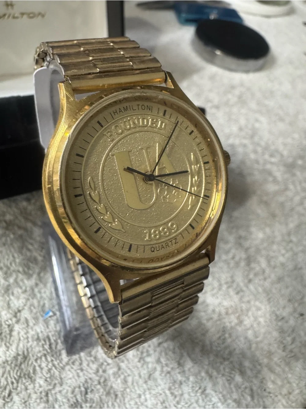 #198 Hamilton Gold-Tone Men’s Watch with Emblem Dial